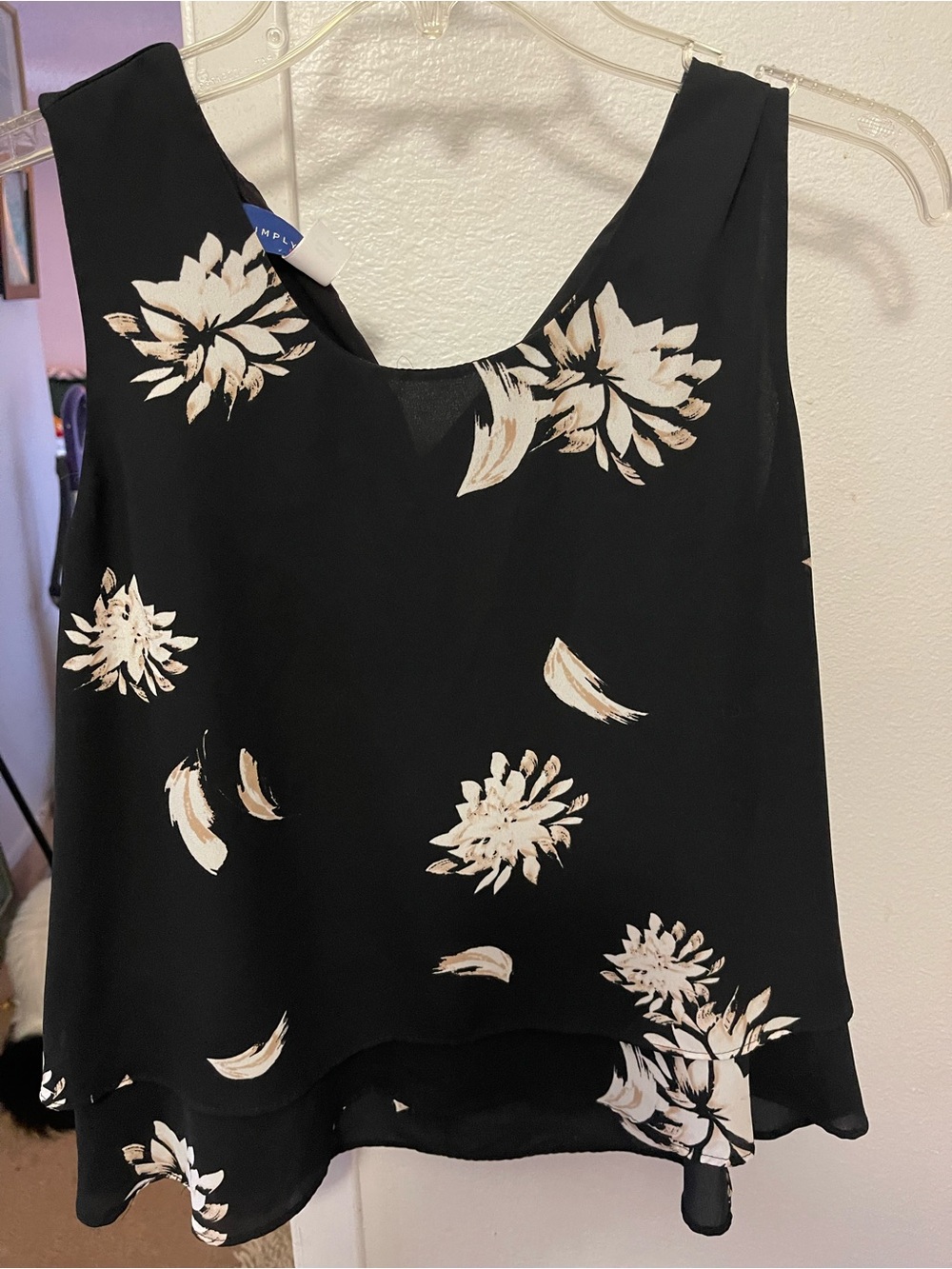 Women’s top Black Floral Sleeveless Layered Tank Top